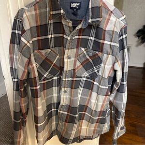 Lands' End Men's Plaid Shirt - Gray, Black, Red, White